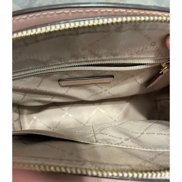 Authentic Michael Kors small pink leather purse satchel crossbody bag chain